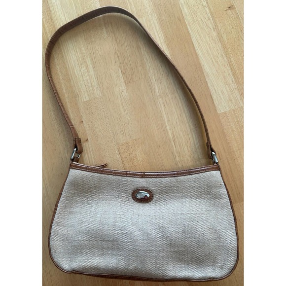 Etienne Aigner Handbags - Vintage Etienne Aigner Ivory Woven Straw Canvas Shoulder Bag Purse Brown Leather